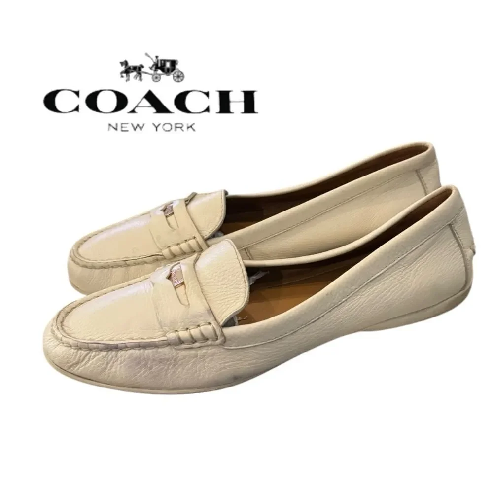 Coach “Penny” Cream Leather Slip-on Flats Loafers 10